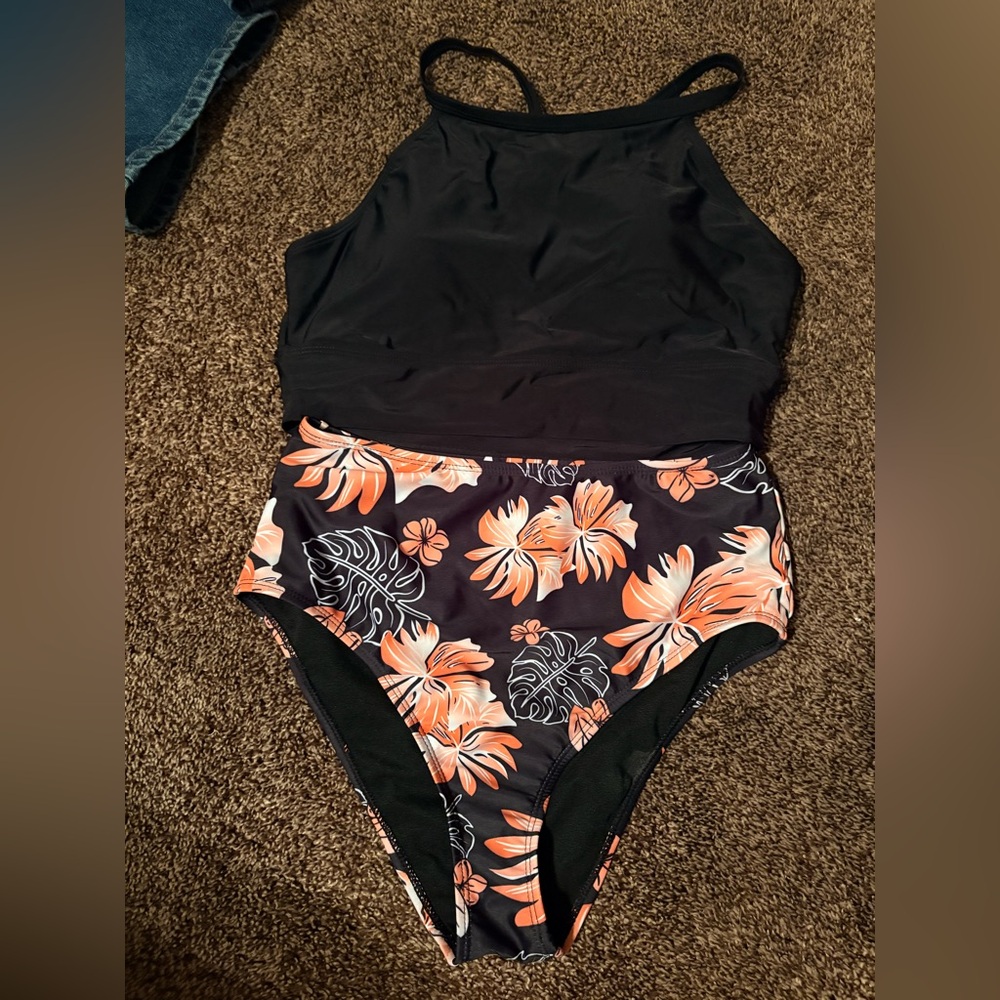 Amazon Black and Orange Floral Bikini